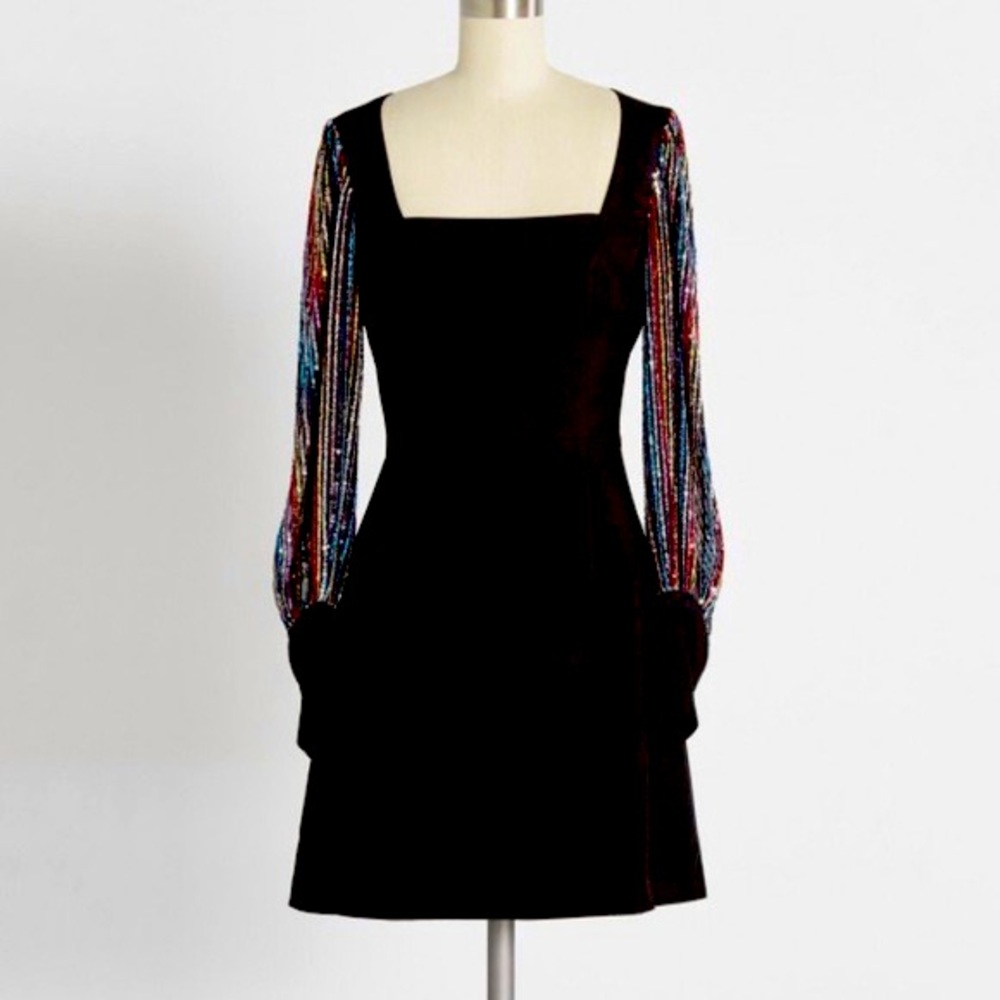 Hutch From Dawn to Dazzle Black Rainbow Sequin Dress